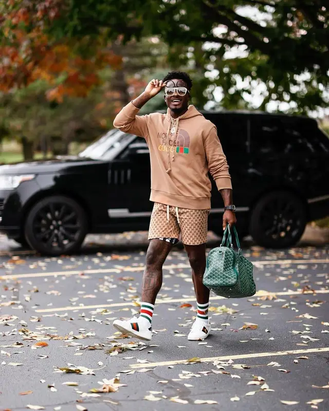 Marquise Goodwin outfit in Gucci and The North Face, 2021