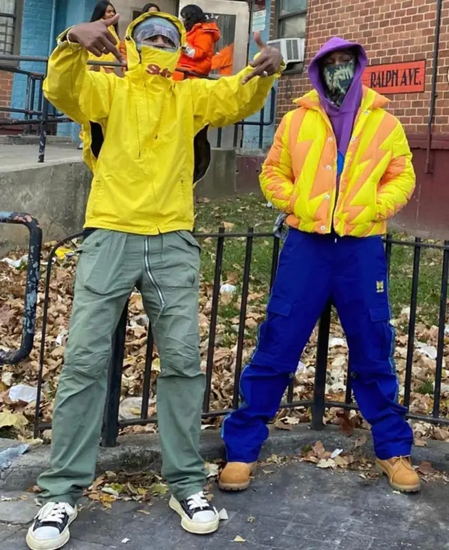ASAP Rocky outfit in ERL, Needles, and AWGE, 2021