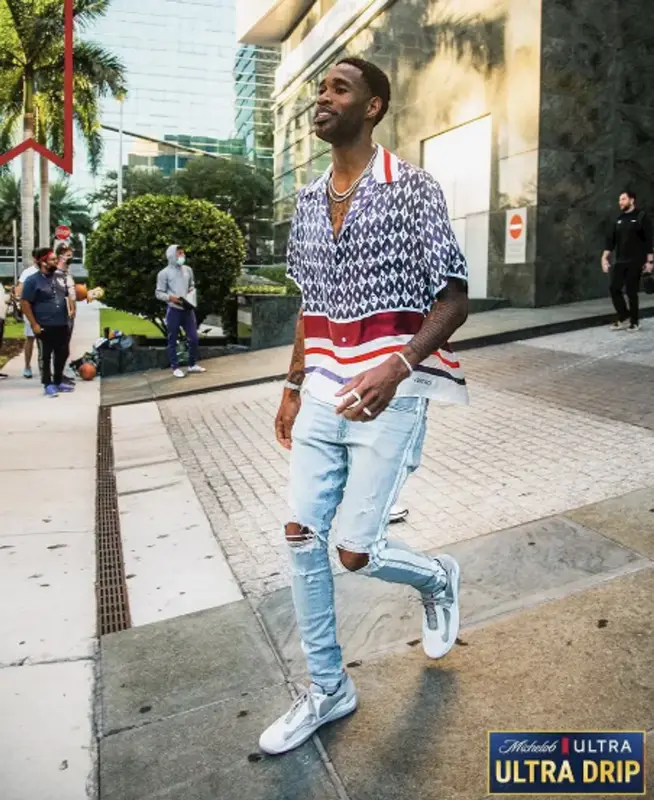 Will Barton outfit in Valentino, Amiri, and Prada, 2021