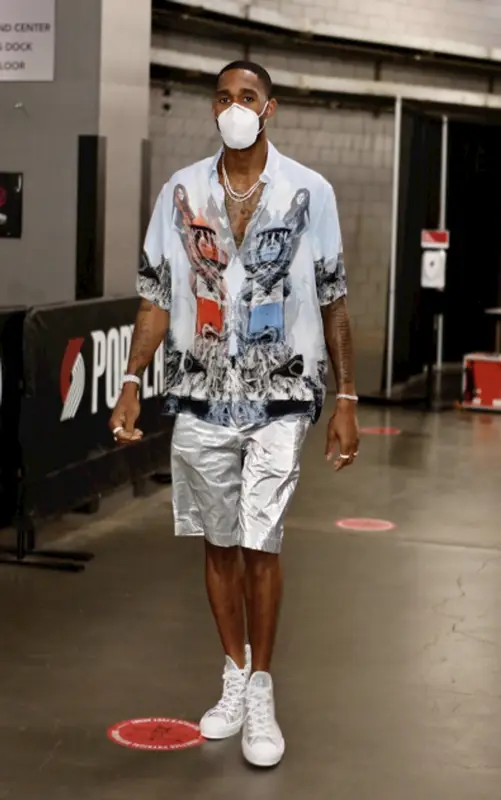 Will Barton outfit in Burberry, Dries Van Noten, and Dior, 2021