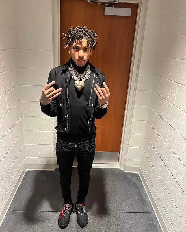 NLE Choppa outfit in Amiri, Valabasas, and Off-White, 2021