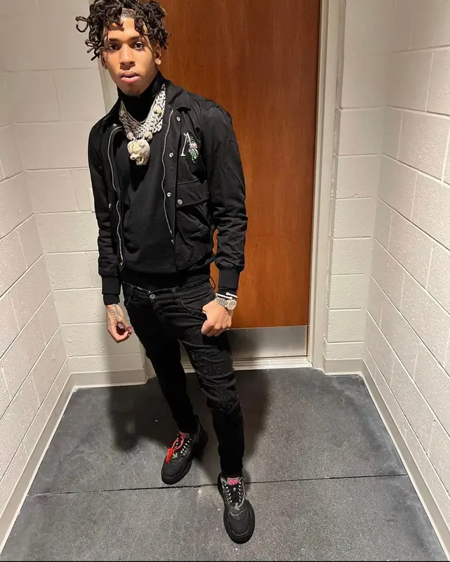 NLE Choppa outfit in Amiri, Valabasas, and Off-White, 2021