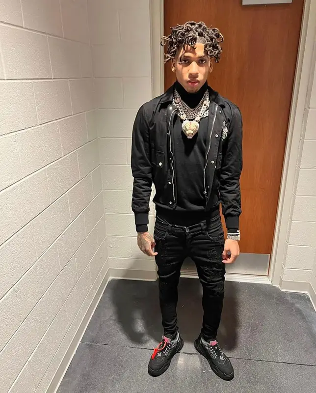 NLE Choppa outfit in Amiri, Valabasas, and Off-White, 2021