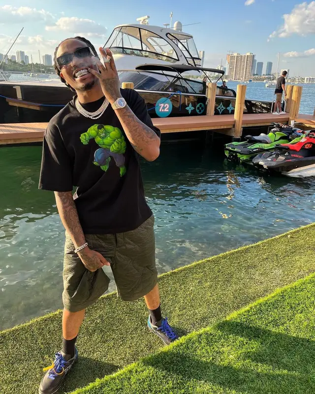 Quavo outfit in Dries Van Noten, Jordan, and Balenciaga, 2021