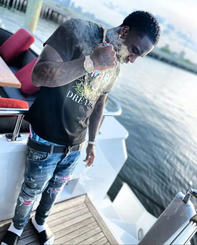 Dusty Locane outfit in Amiri and Louis Vuitton, 2021