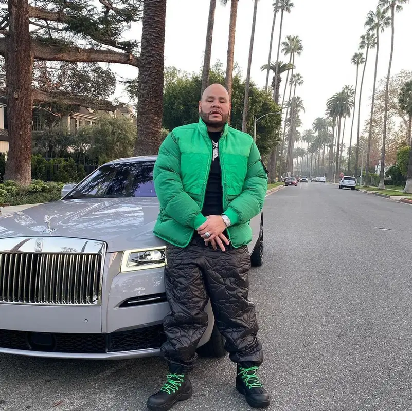 Fat Joe outfit in Stone Island, Louis Vuitton, and Bottega Veneta, 2021