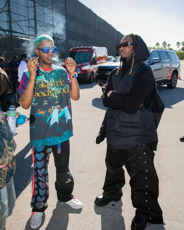 Offset outfit in Raf Simons, Rick Owens, and Off-White, 2021