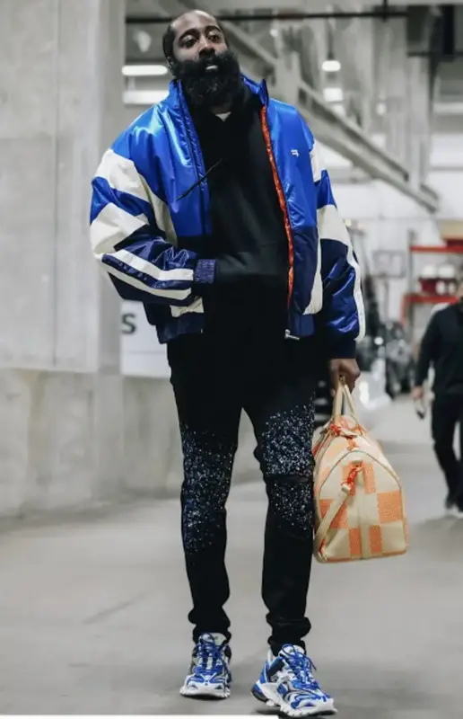 James Harden outfit in Balenciaga, Amiri, and Louis Vuitton, 2021