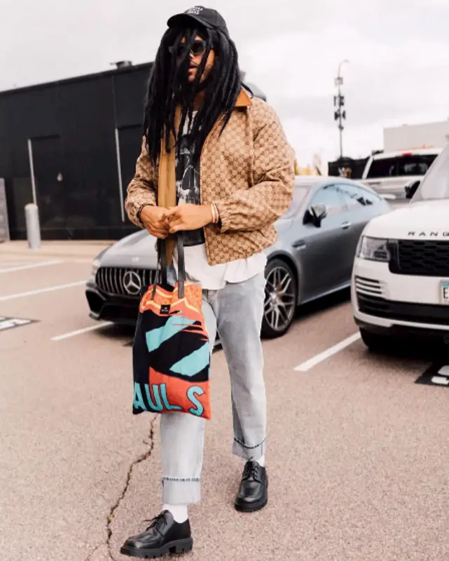 Anthony Barr outfit in Gucci, Louis Vuitton, and Maison Margiela, 2021