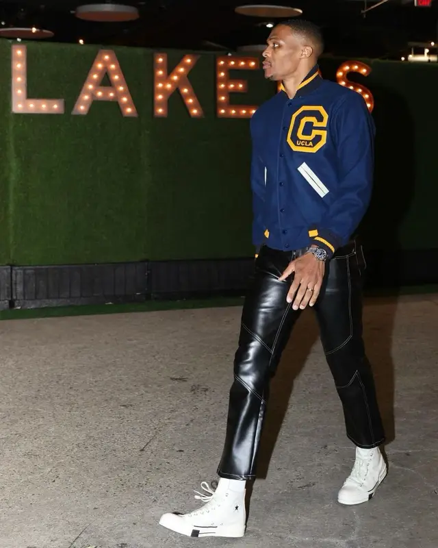 Russell Westbrook outfit in UCLA, Zilver, and Converse, 2021