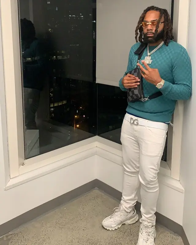 Money Man outfit in Louis Vuitton, Balenciaga, and Dolce & Gabbana, 2021