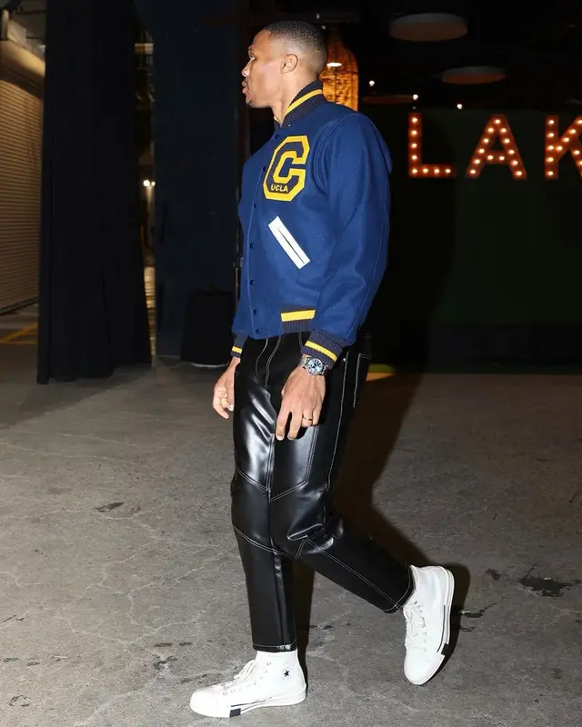 Russell Westbrook outfit in UCLA, Zilver, and Converse, 2021