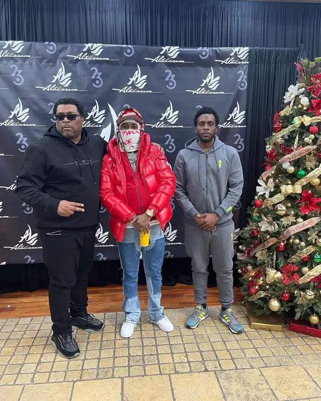 Babyface Ray outfit in Moncler, Bape, and Purp&Red Clothing, 2021