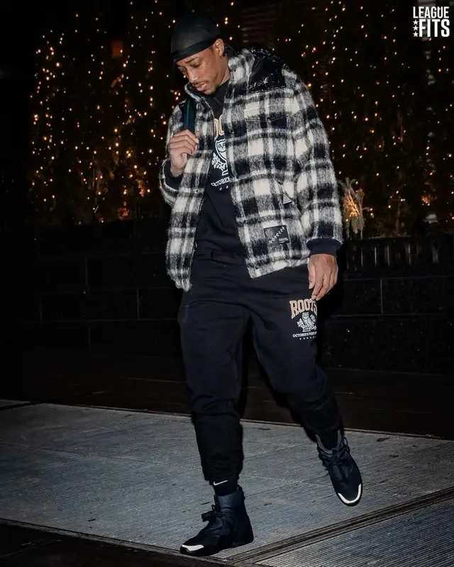 Demar Derozan outfit in Moncler, OVO, and Hiroshi Fujiwara, 2021