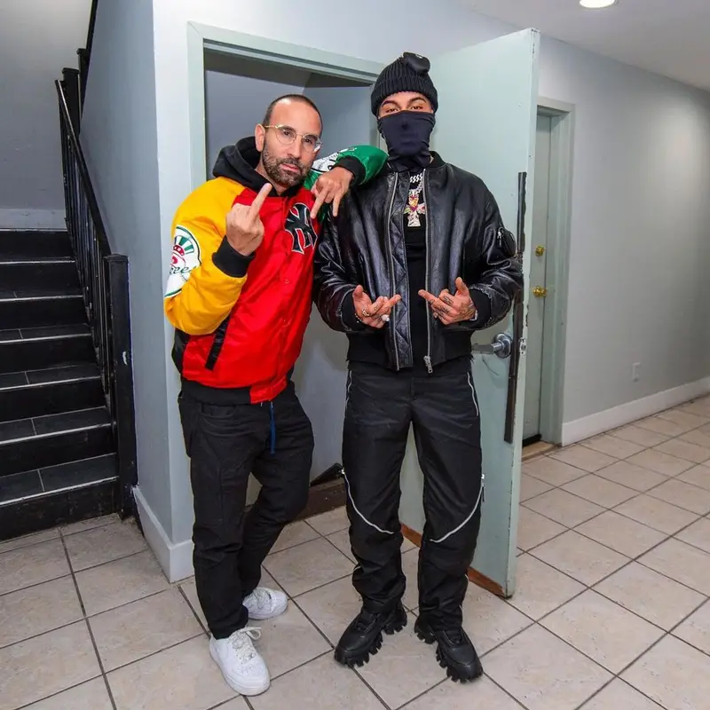 Sfera Ebbasta outfit in Bottega Veneta and Prada, 2021