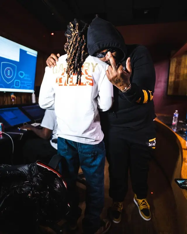 Peezy outfit in Off-White, Nike, and Versace, 2021