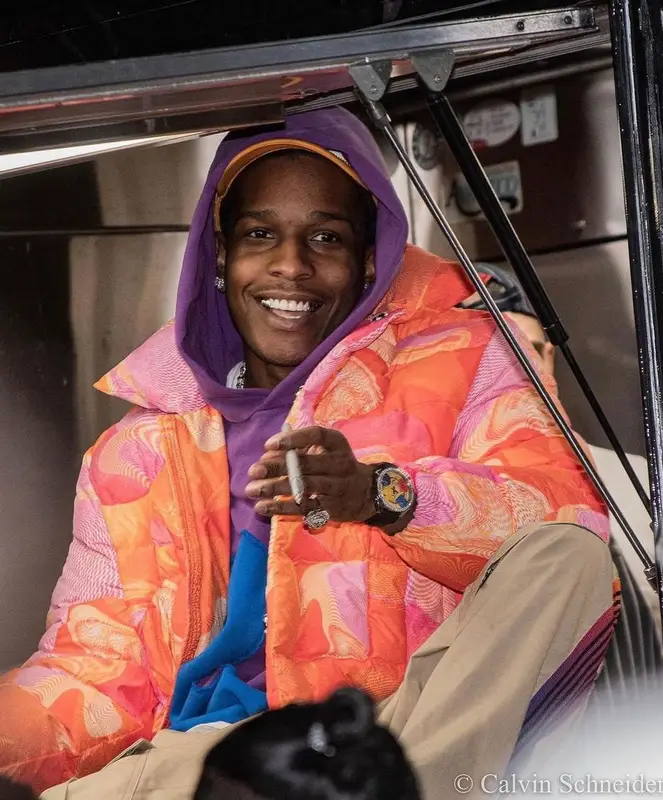 ASAP Rocky outfit in ERL, Needles, and Vintage, 2021