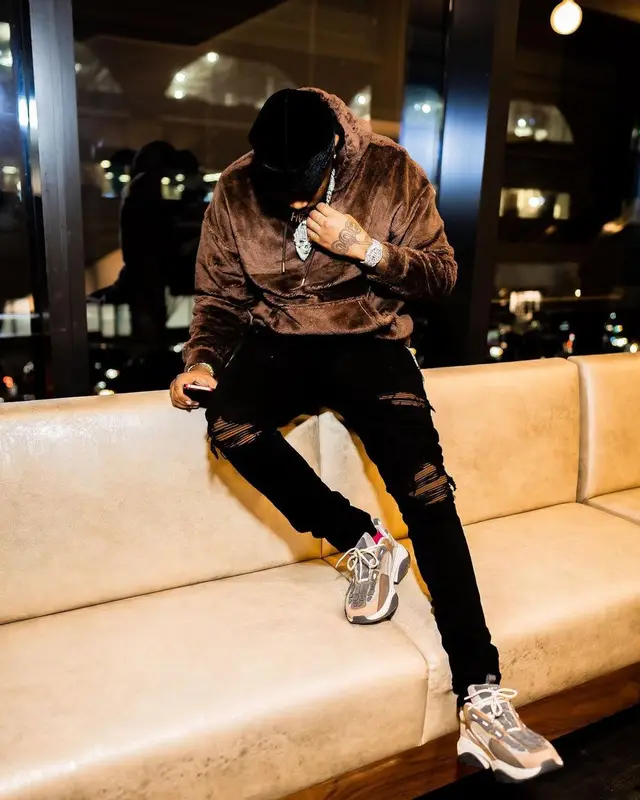 Fivio Foreign outfit in Mastermind and Amiri, 2021