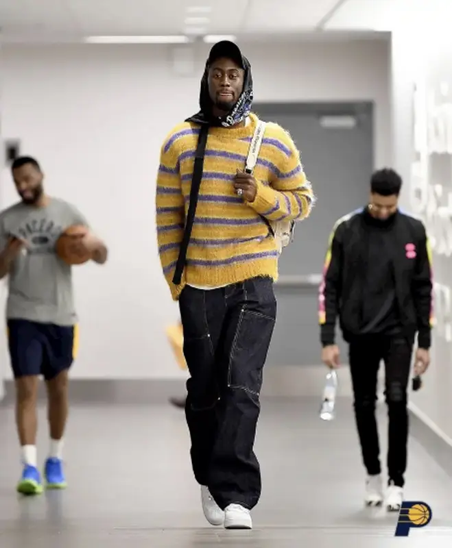 Caris Levert outfit in Marni, Bottega Veneta, and Nike, 2021