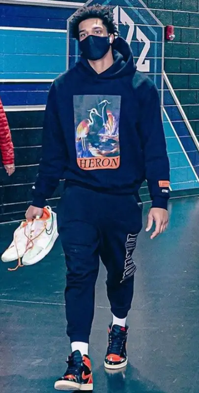 Miles Bridges outfit in Heron Preston, Rhude, and Jordan, 2021