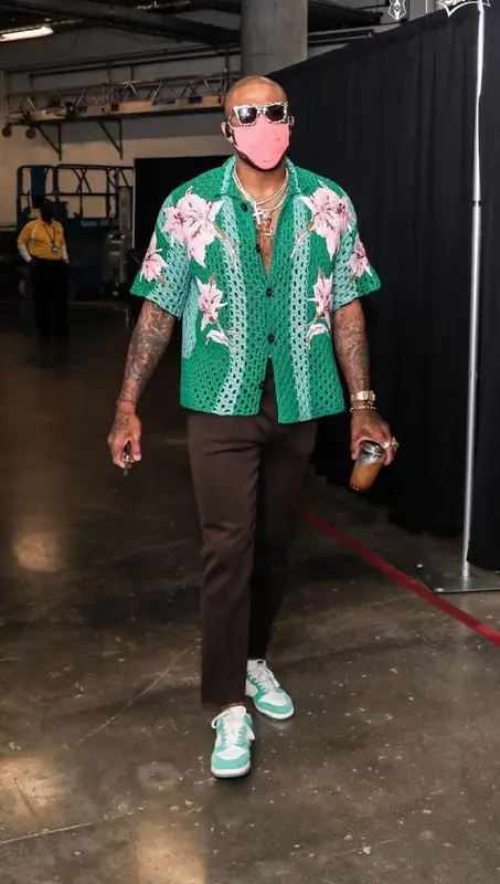 PJ Tucker outfit in Valentino, Prada, and Nike, 2021