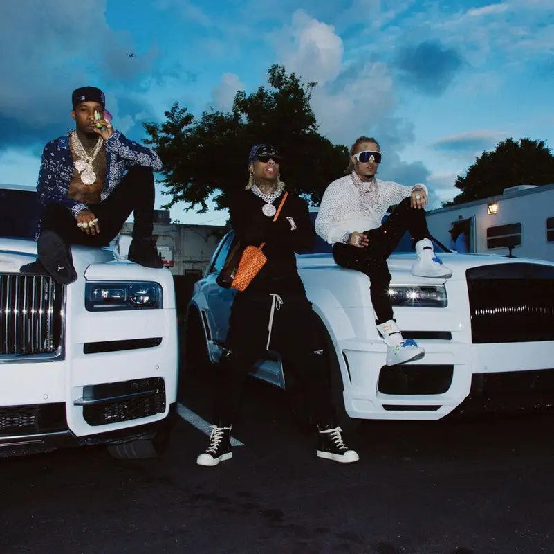 Lil Pump outfit in Bottega Veneta, Chrome Hearts, and Moncler, 2021