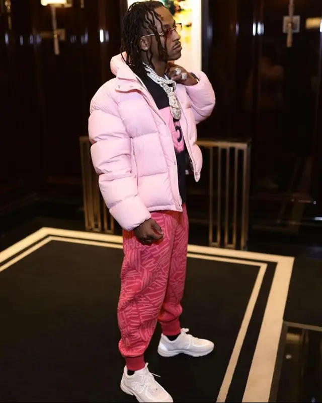 Rich The Kid outfit in Moncler, Cartier, and Palm Angels, 2021