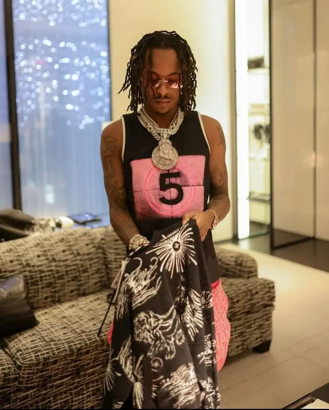 Rich The Kid outfit in Moncler, Cartier, and Palm Angels, 2021