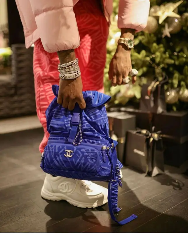 Rich The Kid outfit in Moncler, Cartier, and Palm Angels, 2021