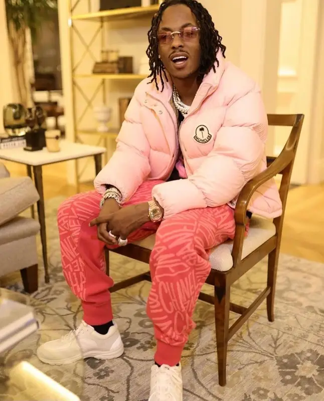 Rich The Kid outfit in Moncler, Cartier, and Palm Angels, 2021
