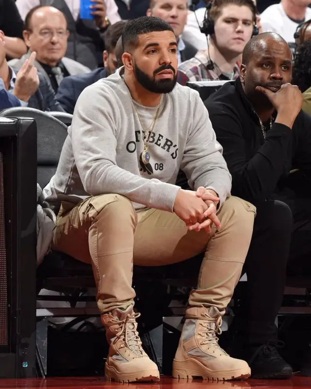 Drake outfit in OVO, Amiri, and Yeezy, 2021