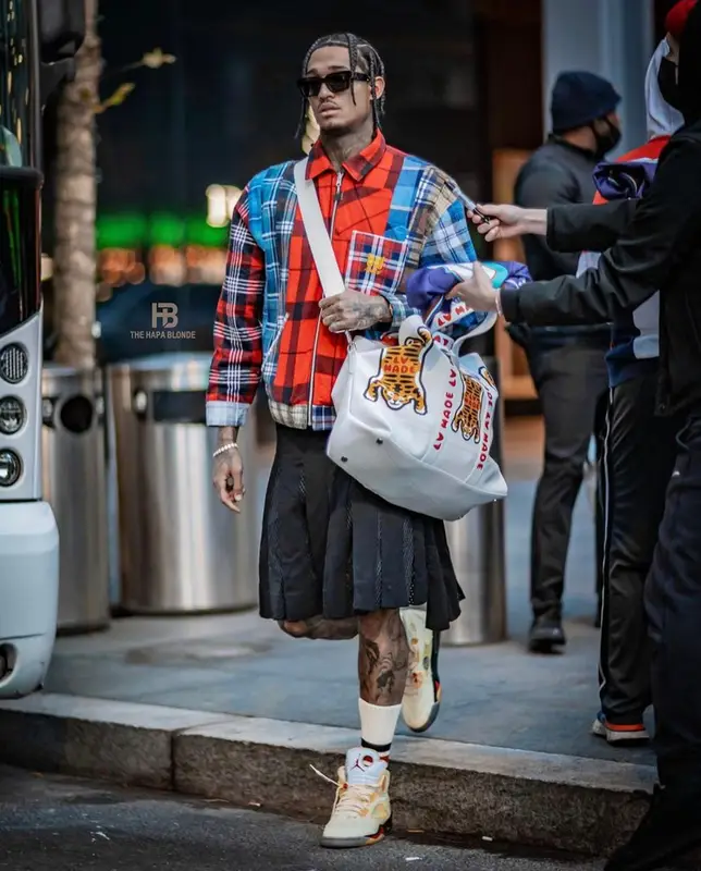 Jordan Clarkson outfit in Needles, Off-White, and AWGE, 2021