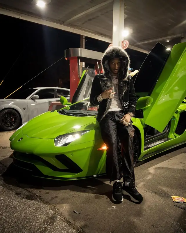 Lil Migo outfit in Rockstar Original, Louis Vuitton, and Nike, 2021