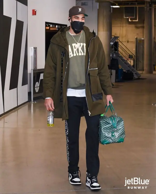 Jayson Tatum outfit in Fear of God, New Era, and Henry Mask, 2021