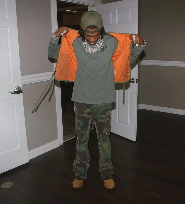 Lil Baby outfit in Greg Lauren, Gallery Dept., and Timberland, 2021