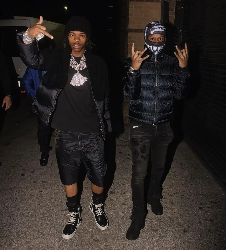 Lil Baby outfit in Moncler and Rick Owens, 2021