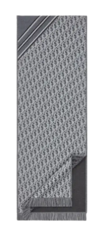 Dior Gray White Wool Scarf $550