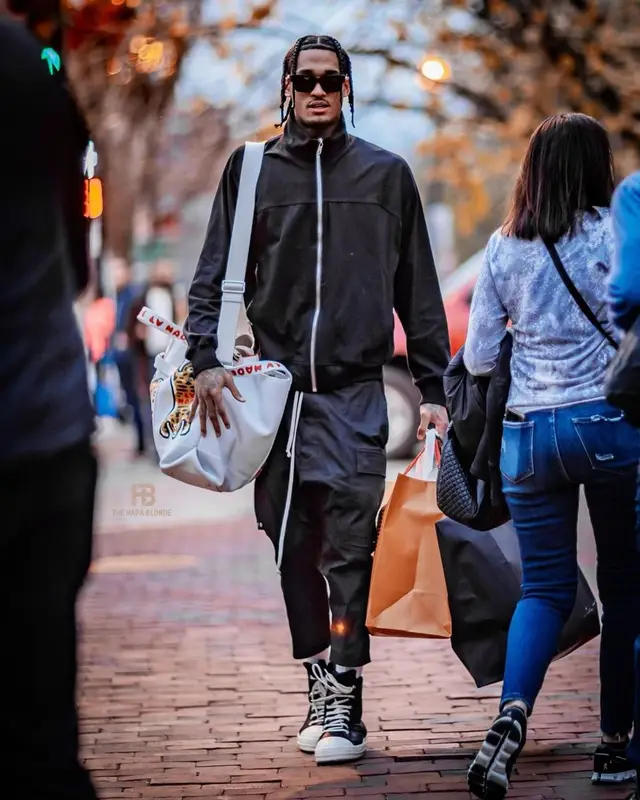 Jordan Clarkson outfit in Rick Owens and Louis Vuitton, 2021