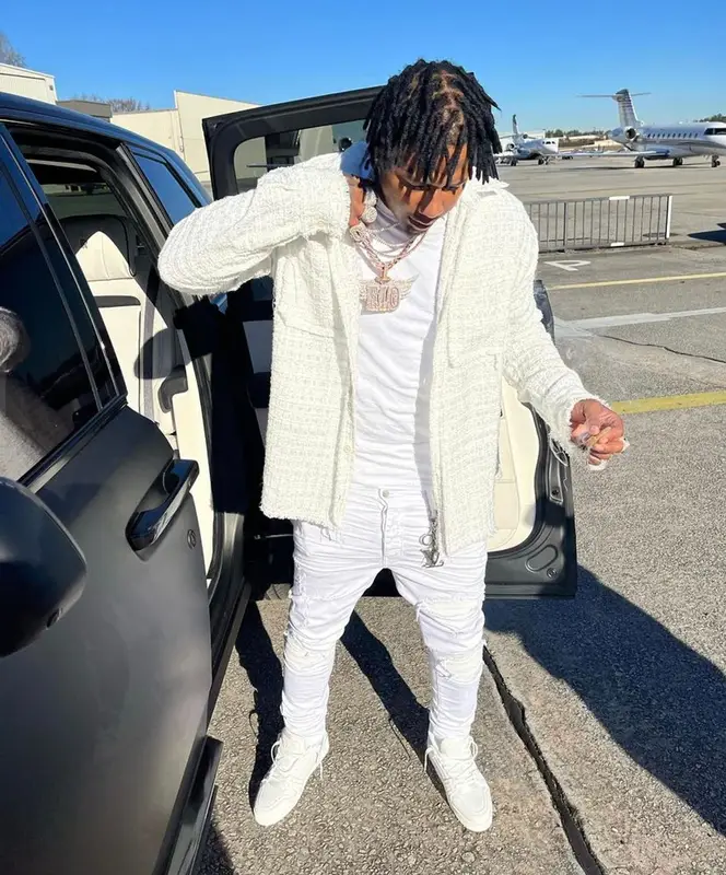 Moneybagg Yo outfit in Faith Connexion, Amiri, and Louis Vuitton, 2021