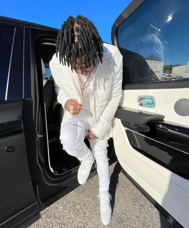 Moneybagg Yo outfit in Faith Connexion, Amiri, and Louis Vuitton, 2021
