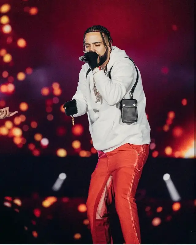 French Montana outfit in Gallery Dept., Versace, and Amiri, 2021