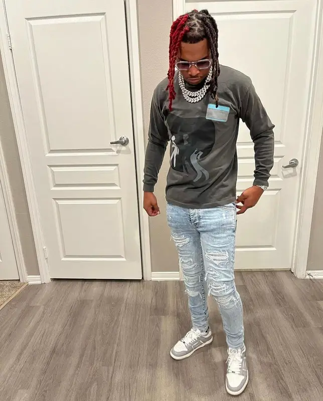 Lil Keed outfit in Pedestrian and Amiri, 2021