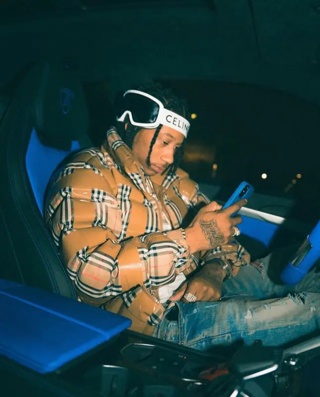 Digga D outfit in Burberry, Amiri, and Celine, 2021
