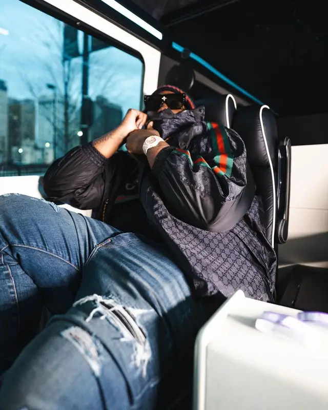 Peezy outfit in Amiri, Louis Vuitton, and Gucci, 2021