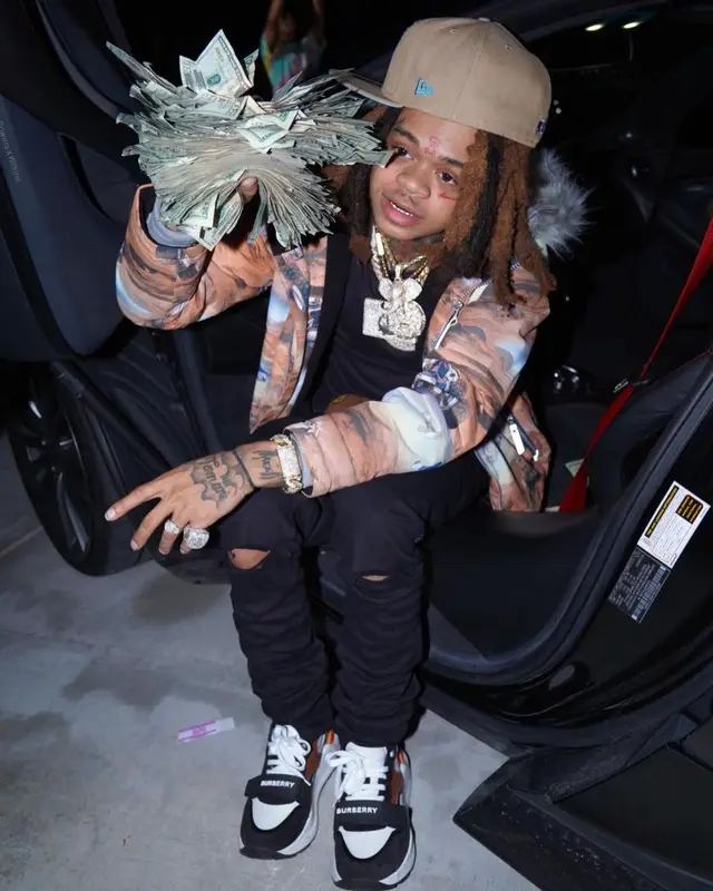 SpotemGottem outfit in Ksubi, Burberry, and Bape, 2021