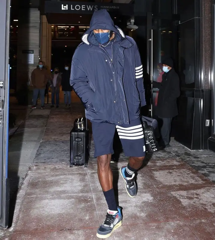 LeBron James outfit in Thom Browne, Jordan, and Henry Mask, 2021