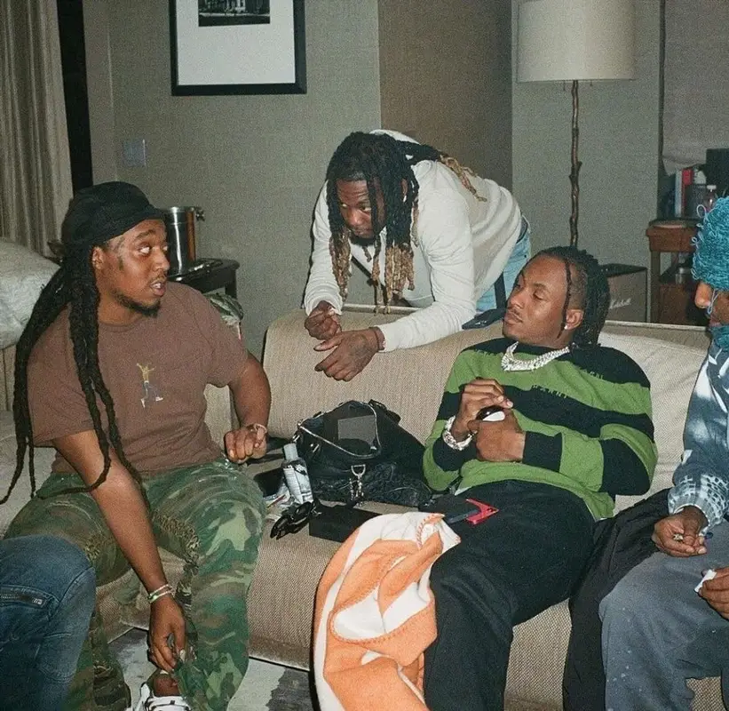 Takeoff outfit in Travis Scott Merch, Gallery Dept., and Virgil Abloh, 2021