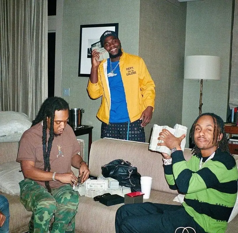 Takeoff outfit in Travis Scott Merch, Gallery Dept., and Virgil Abloh, 2021