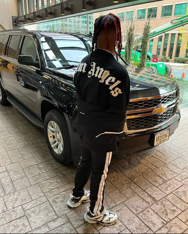 Lil Keed outfit in Palm Angels and Balenciaga, 2021