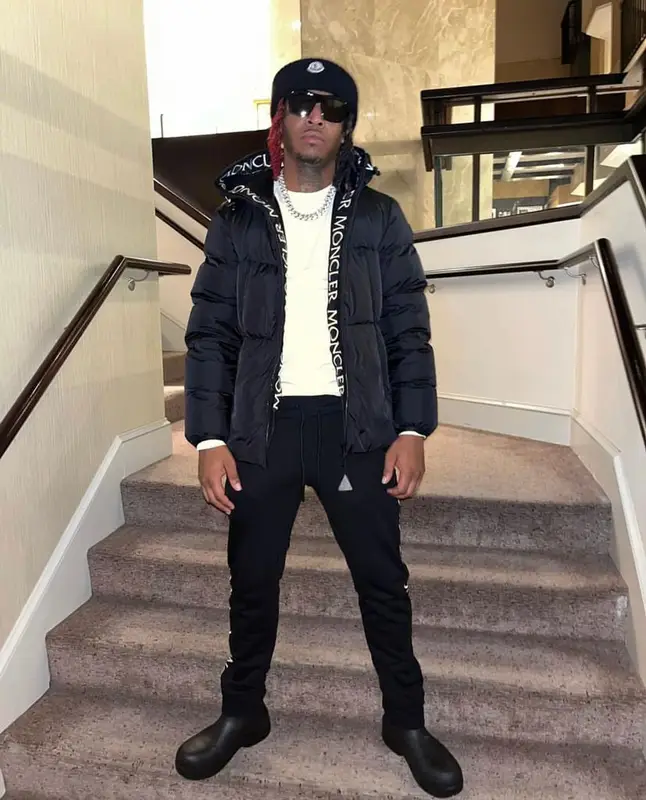 Lil Keed outfit in Bottega Veneta and Moncler, 2021